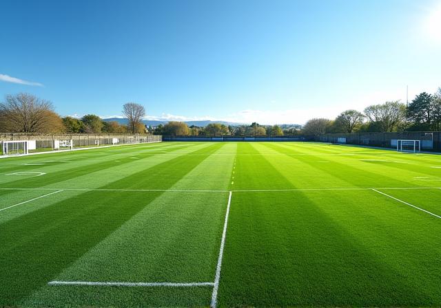 Expansive outdoor training fields under clear skies at Steel Strike School.